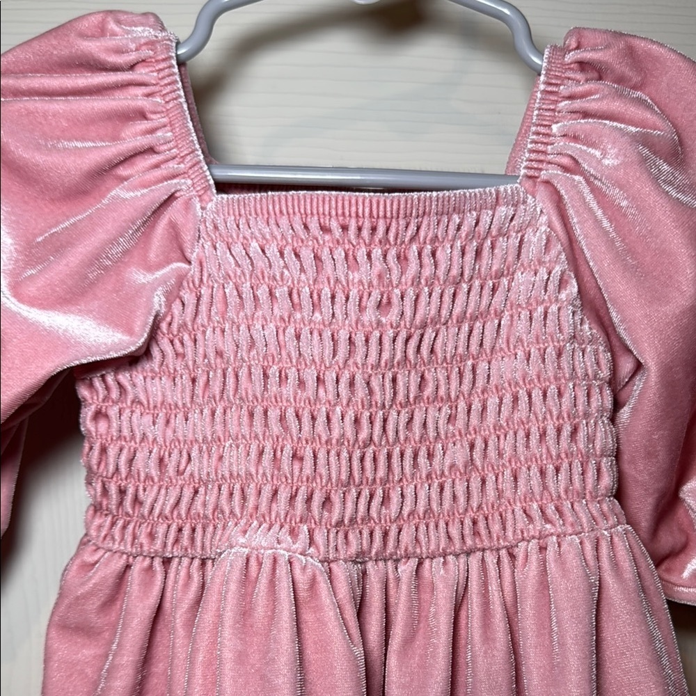 Old Navy Smocked Velvet Dress Pink Toddler Girls Size 12-18 Months - Picture 3 of 5